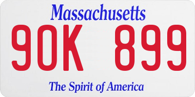 MA license plate 9OK899