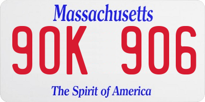 MA license plate 9OK906
