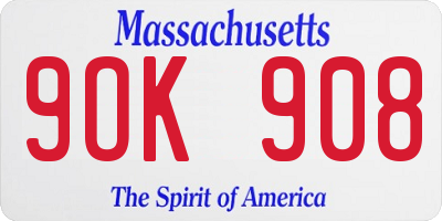 MA license plate 9OK908
