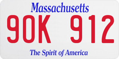 MA license plate 9OK912