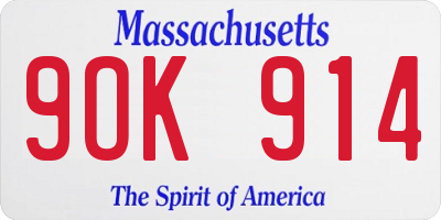 MA license plate 9OK914