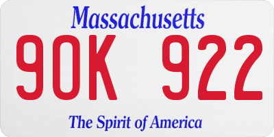 MA license plate 9OK922
