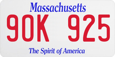 MA license plate 9OK925
