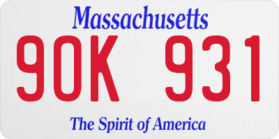 MA license plate 9OK931