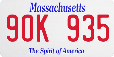MA license plate 9OK935