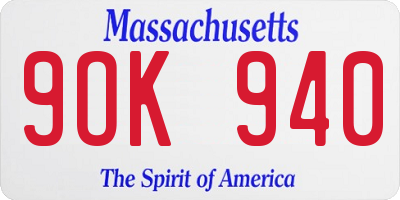 MA license plate 9OK940
