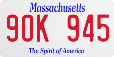MA license plate 9OK945