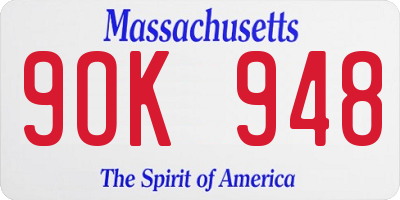 MA license plate 9OK948