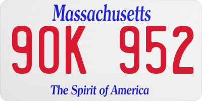 MA license plate 9OK952