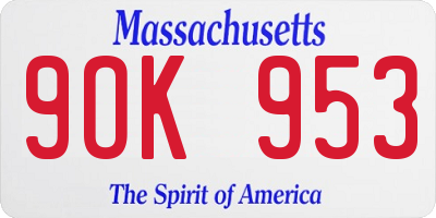 MA license plate 9OK953