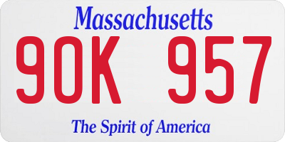 MA license plate 9OK957