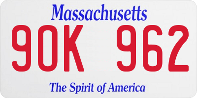 MA license plate 9OK962