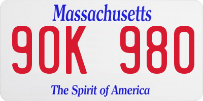 MA license plate 9OK980