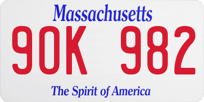 MA license plate 9OK982