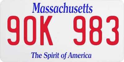 MA license plate 9OK983