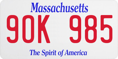 MA license plate 9OK985
