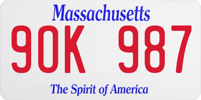 MA license plate 9OK987