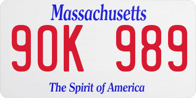MA license plate 9OK989