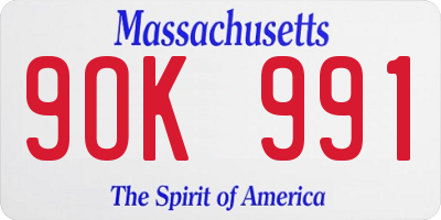 MA license plate 9OK991