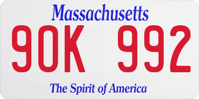 MA license plate 9OK992