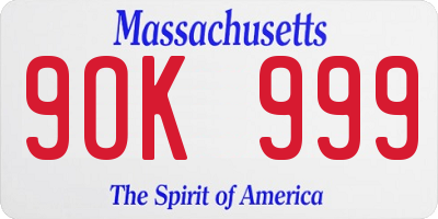 MA license plate 9OK999