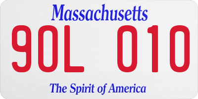 MA license plate 9OL010