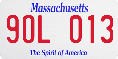 MA license plate 9OL013