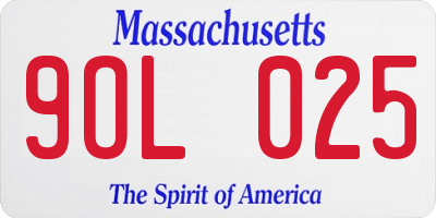 MA license plate 9OL025