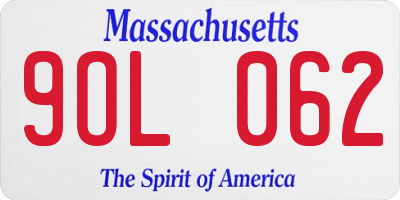 MA license plate 9OL062