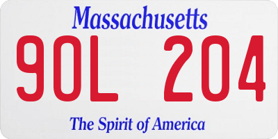 MA license plate 9OL204
