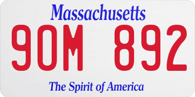 MA license plate 9OM892
