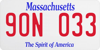 MA license plate 9ON033