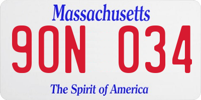 MA license plate 9ON034