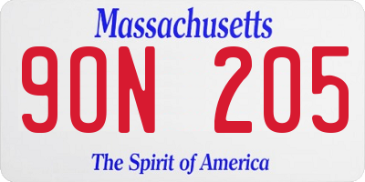 MA license plate 9ON205