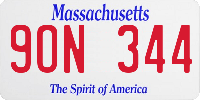 MA license plate 9ON344