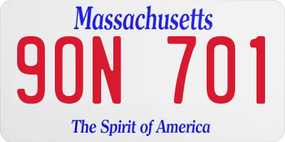 MA license plate 9ON701