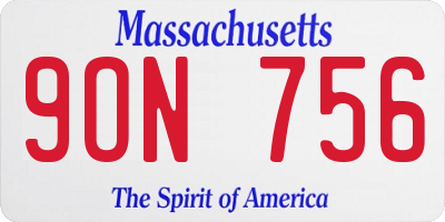MA license plate 9ON756
