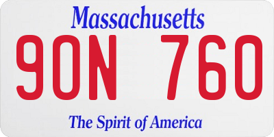 MA license plate 9ON760