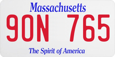 MA license plate 9ON765