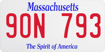 MA license plate 9ON793