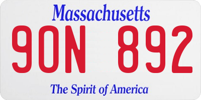 MA license plate 9ON892