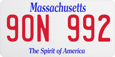 MA license plate 9ON992