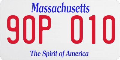 MA license plate 9OP010