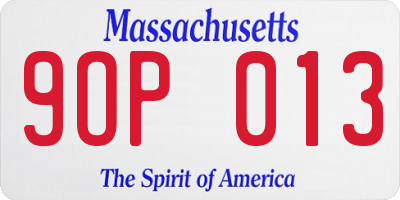 MA license plate 9OP013