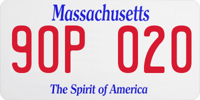 MA license plate 9OP020