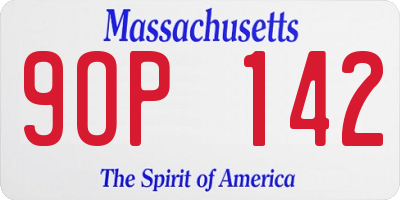 MA license plate 9OP142