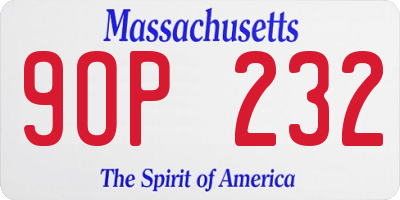 MA license plate 9OP232