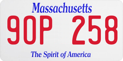 MA license plate 9OP258