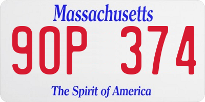 MA license plate 9OP374