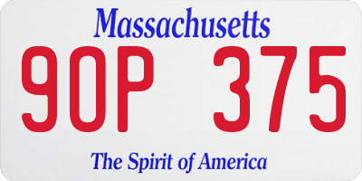 MA license plate 9OP375